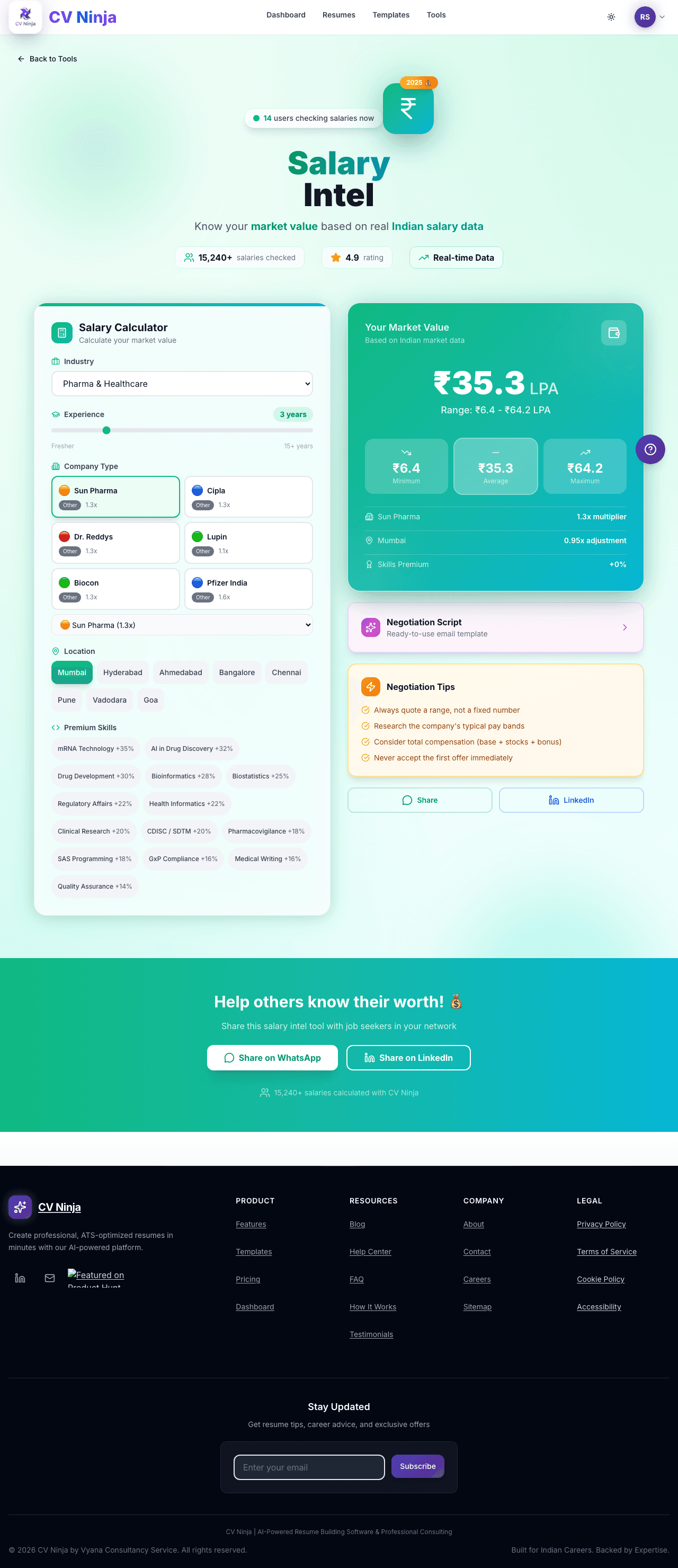 Salary intelligence screenshot with market comparison insights