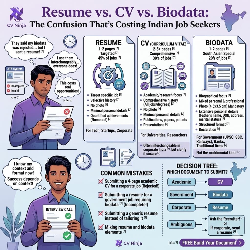 Resume vs CV vs Biodata: The Confusion That's Costing Indian Job Seekers