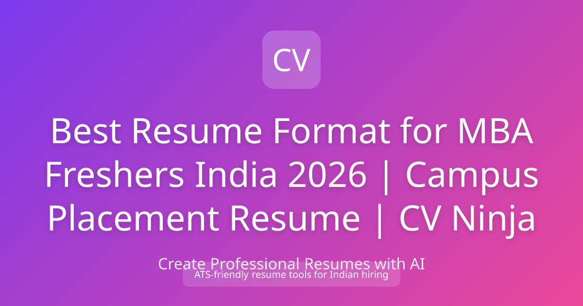 Best Resume Format for MBA Freshers India 2026 | Campus Placement ...